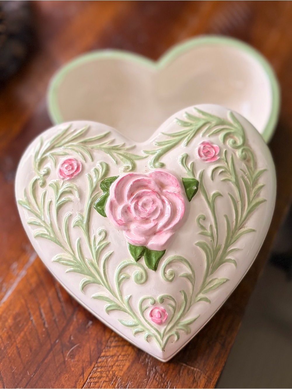 Heart-Shaped Floral Trinket Box Vintage and Rustic with Cottagecore Flare - Picture 3 of 11